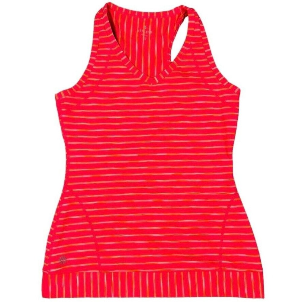 Athleta Womens Tank Top Size XS Lightweight Racerback Orange Striped Space Dye‎